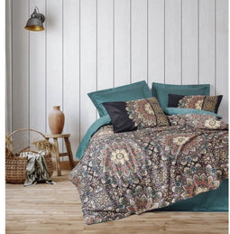 Essence - Beddengoedset - 100% katoensatijn - Dekbedovertrek 220 x 240 cm + 2 kussenslopen 60 x 60 cm - Petrol (2 stuks)