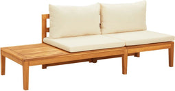 vidaXL - Tuinbank - met - tafel - en - crèmewitte - kussens - massief - acaciahout