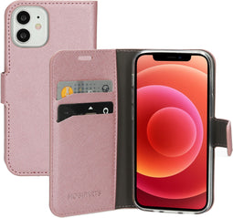 Mobiparts iPhone 12 Mini - Wallet Case - Saffiano motief - Roze