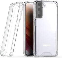 Podec Samsung Galaxy S21 - Doorzichtig Hoesje - Anti-Shock Case met Screenprotector