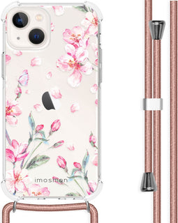iMoshion Hoesje Geschikt voor iPhone 13 Hoesje Met Koord - iMoshion Design Hoesje met Koord - Roze / Blossom Watercolor