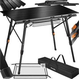 tectake® Campingtafel Tina - Opvouwbare aluminium klaptafel - In hoogte verstelbaar - Zwart