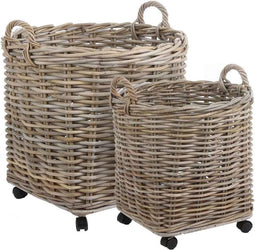 Mica Decorations Mand Marcia - 60x60x60 cm - Rotan - Grijs - Set van 2