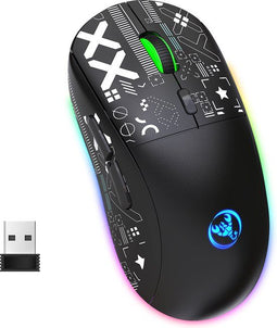 HXSJ T90 - Draadloze Gaming Muis - 2.4G Bluetooth - Stille Mute - RGB Verlichting - Zwart