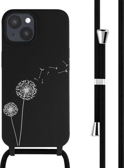 imoshion Hoesje Geschikt voor iPhone 15 Hoesje Met Koord - imoshion Siliconen design hoesje met koord - Zwart / Dandelion Black