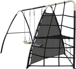 AXI Speeltoestel met Dubbele Schommel en Klimrek in Antraciet/Créme - Metaal - Incl. grondankers - Schommelset met dubbele schommel & klimnet