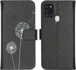 iMoshion Hoesje Geschikt voor Samsung Galaxy A21s Hoesje Met Pasjeshouder - iMoshion Design Softcase Bookcase - Wit / Zwart / Dandelion