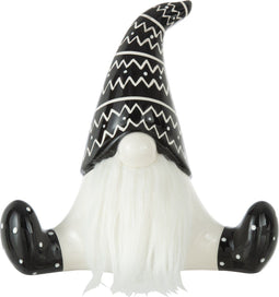 J-Line figuur Kerstman Zittend - keramiek - zwart/wit - large