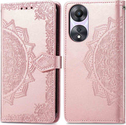 iMoshion Hoesje Geschikt voor Oppo A78 Hoesje Met Pasjeshouder - iMoshion Mandala Bookcase - Rosé Goud