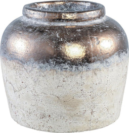 PTMD Thriff goud geglazuurd keramiek pot rond maat in cm: 34 x 34 x 29 - Wit en Goud