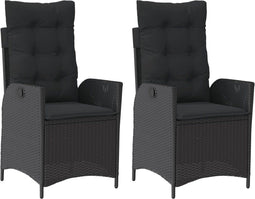 vidaXL - Tuinstoelen - 2 - st - verstelbaar - met - kussens - poly - rattan - zwart