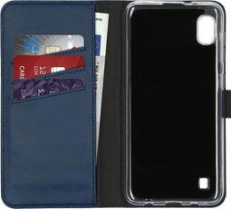 Selencia Hoesje Geschikt voor Samsung Galaxy A10 Hoesje Met Pasjeshouder - Selencia Echt Lederen Bookcase - Blauw