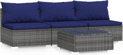 vidaXL - 4-delige - Loungeset - met - kussens - poly - rattan - grijs