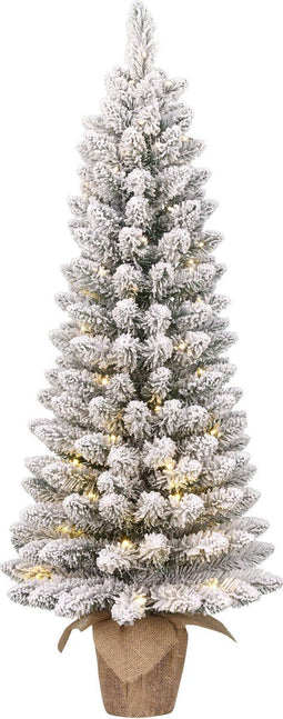 Black Box Trees Gerlos - Smalle Kunstkerstboom met Jute en Warm Witte LED - H75 x Ø36 cm - Groen Frosted