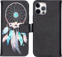 iMoshion Hoesje Geschikt voor iPhone 12 Pro / 12 Hoesje Met Pasjeshouder - iMoshion Design Softcase Bookcase - Zwart / Meerkleurig / Dreamcatcher