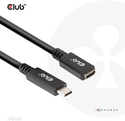 Club 3D CAC-1529 - USB Gen1 Type-C Extensie kabel - 5Gbps 60W (20V/3A) 4K60Hz - Zwart (2m)