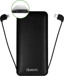 iSetchi Powerbank 10000 mAh (4-in-1) - Klein Formaat - Met ingebouwde oplaadkabels - Klein - Universeel - Voor iPhone, Samsung & Android