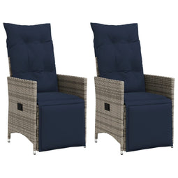 Tuinstoelen 2 st verstelbaar met kussens poly rattan grijs