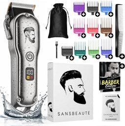 Sansbeauté Barber Edition PRO - Professionele Draadloze Tondeuse - 10 opzetkammen - Waterproof - Zilver