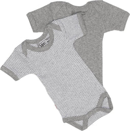 ISI MINI - Romper - Korte mouwen - Model: Teddy - Kleur: Grijs / Gestreept - Maat 62/68 - set van 2