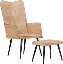 vidaXL Fauteuil met voetensteun canvas crèmekleurig