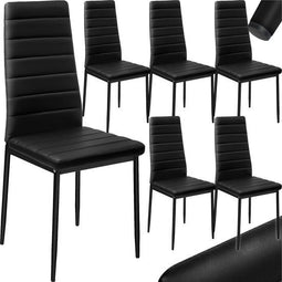 tectake® Set van 6 eetkamerstoelen - Kunstleren stoelen met hoge rugleuning - Minimalistisch design - Zwart (set van 6)