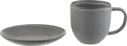 J-Line kopje + schoteltje Louise - keramiek - grijs - 6 stuks