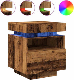 vidaXL - Nachtkastje - met - LED-verlichting - 40x39x48,5 - cm - oud - houtkleurig
