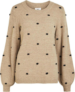 OBJECT Jeve Nonsia - Dames Trui L/s Pullover - Beige - Maat XL