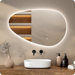Mirlux Badkamerspiegel met LED Verlichting & Verwarming – Wandspiegel Asymmetrisch – Anti Condens
