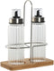 Items Azijn/Olie flessen tafelset - glas/metaal/bamboe - transparant - met schenktuit - modern/design