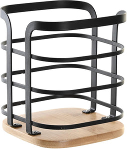 Items keukengerei houder - zwart - 12 x 14,5 cm - ijzer - bamboe hout