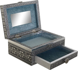 Items Sieradenkistje Dubai - 17 x 12 x 8 cm - Zilver - Juwelenkistje met deksel - 1-vaks en lade - Luxe opbergdoos