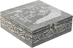 Items Sieradenkistje Emirates - 18 x 18 x 6 cm - Zilver - Juwelenkistje met deksel - sorteer vakjes - Luxe opbergdoos