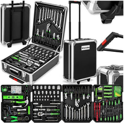 tectake® 1200-Delige Gereedschapskoffer - Gereedschapstrolley met 4 Niveaus - Aluminium - Zwart
