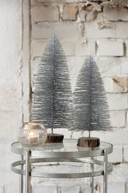 J-Line decoratie Kerstboom - kunststof - glitter/zilver - small