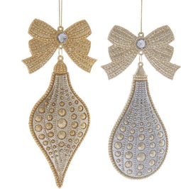 Gold/Silver Glitter Finial/Drop With Bow 6.8 Inch
