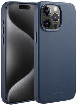 Accezz MagSafe Leather Backcover - Soft case - Krasbestendig - Donkerblauw (iPhone 15 Pro Max)