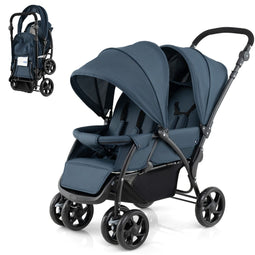 Coast Opvouwbare Dubbele Kinderwagen - Tandem - Verstelbare Rugleuningen - Blauw
