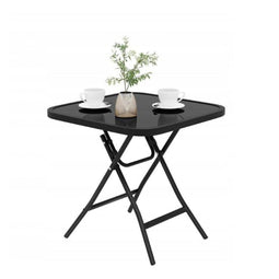 Woltu Z-PNT8145BLK - Opvouwbare bijzettafel - Gehard glazen blad - Zwart - 46 x 46 x 48 cm