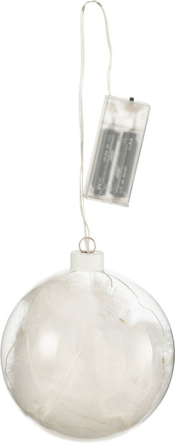 J-Line decoratie Bal Pluimen - glas - wit - small - 6 stuks - LED lichtjes