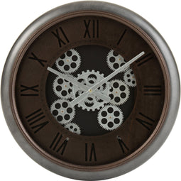 J-Line klok Radars Romeinse Cijfers - metaal - bruin/zilver - Ø 52 cm - woonaccessoires