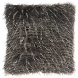 J-Line kussen Dikke Strepen Nepbont - imitatiebont - wit/grijs