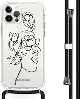 iMoshion Hoesje Geschikt voor iPhone 12 Pro / 12 Hoesje Met Koord - iMoshion Design Hoesje met Koord - Zwart / Transparant / Woman Flower