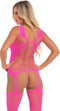 Visnet jarretel-bodystocking - Roze