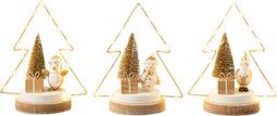 J-Line Kerstboom - hout - wit/goud/naturel - LED lichtjes - 3 stukjes