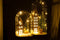 J-Line decoratie Stolp Huis Kerst - glas/hout - bruin/groen - large - LED lichtjes
