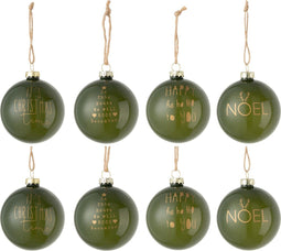 J-Line kerstbal Xmas - glas - groen - doos van 8