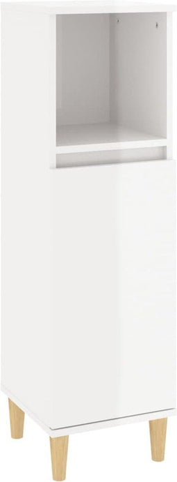 vidaXL - Badkamerkast - 30x30x100 - cm - bewerkt - hout - hoogglans - wit