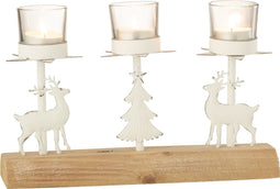 J-Line kaarshouder - theelichthouder 3 Rendier + Kerstboom - hout/metaal - wit